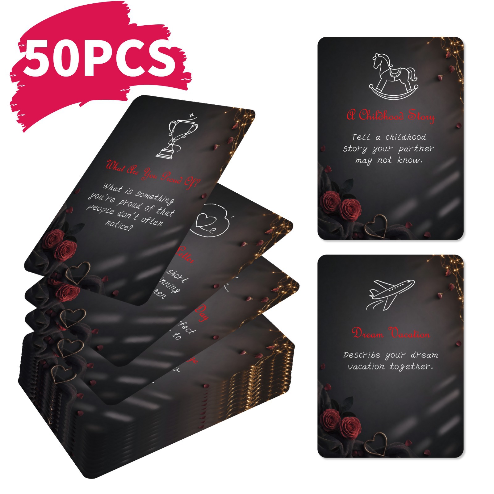 Board Game Quiz - 50개입 로맨틱 커플 챌린지 카드 블랙