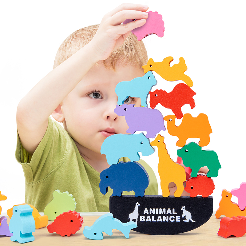 몬테소리 어린이용 나무 동물 균형 블록 보드 게임 장난 - Board Game Education 리뷰 및 가격