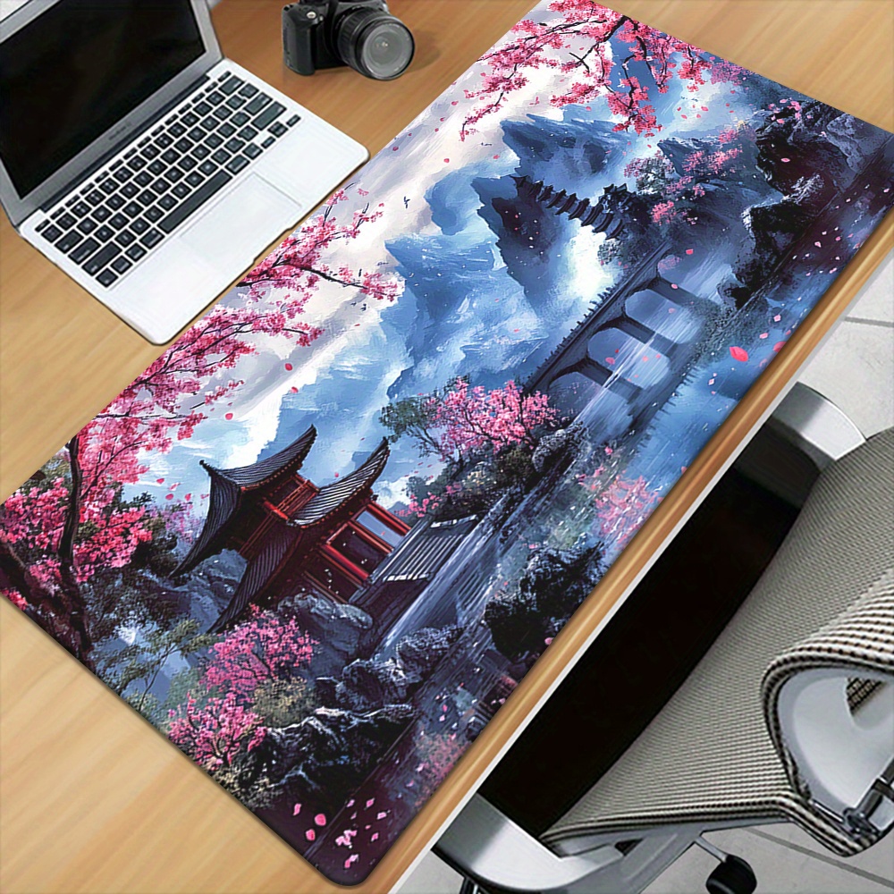 벚꽃 잉크 페인팅 풍경 마우스 패드 데스크 매트 게임  - Play Mat Neoprene 리뷰 및 가격