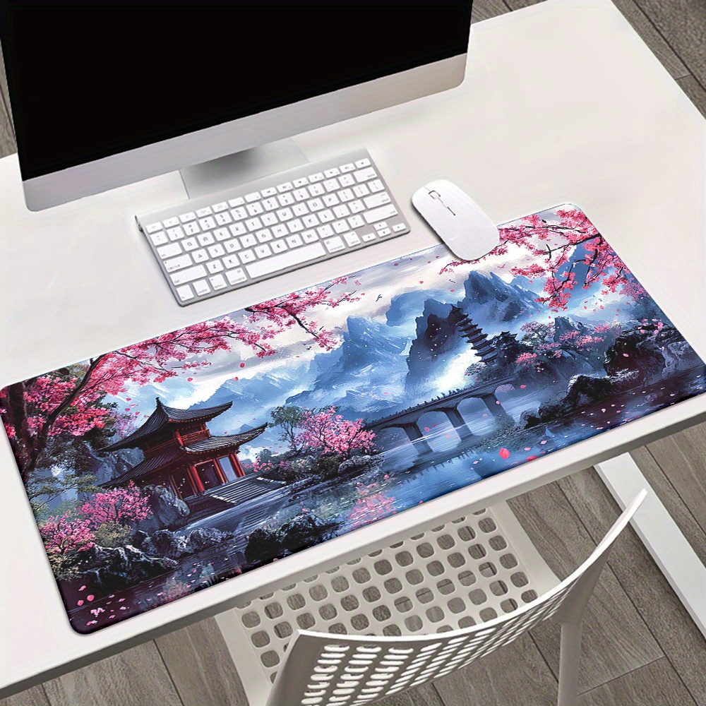 벚꽃 잉크 페인팅 풍경 마우스 패드 데스크 매트 게임  - Play Mat Neoprene 리뷰 및 가격