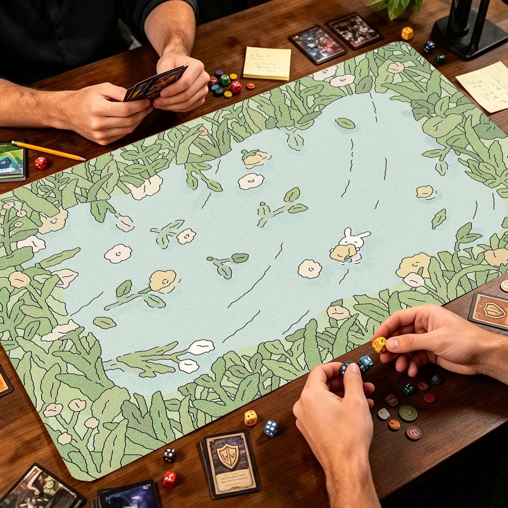귀여운 토끼 연못 녹색 식물 꽃무늬 카드 게임 플레이매 - Play Mat Neoprene 리뷰 및 가격